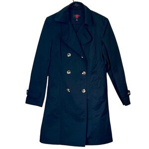 Gallery Women's Black Double-Breasted Trench Coat with Button Details - Medium